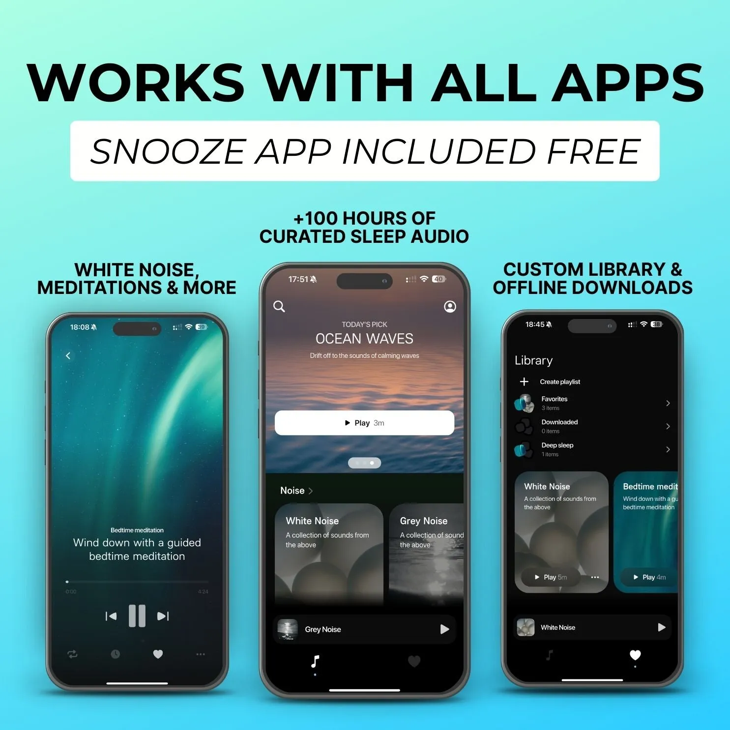 The Snooze app on three phones